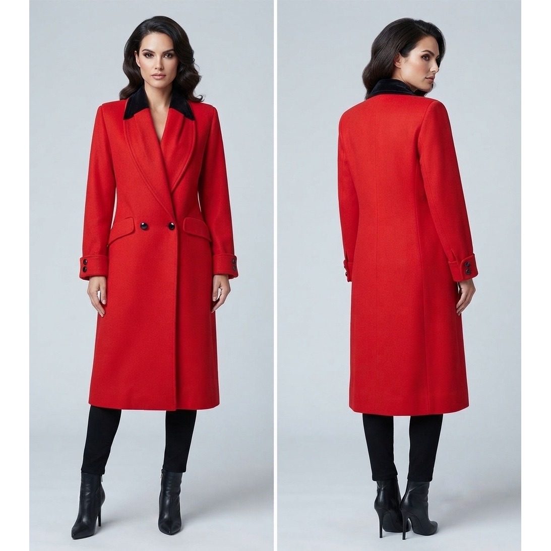 Donnybrook Vintage Red Wool Coat Black Velvet Collar Made In Usa Small Rare